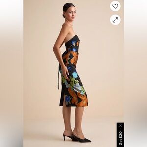 Lulus Wesson Floral Jacquard Lace up Strapless Midi Dress NWT XL